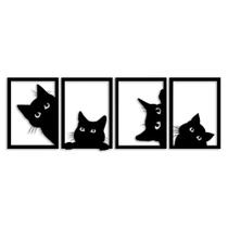 Kit 4 Quadros Gatos Preto Vazado em MDF Kit 4 Quadros Gatos Preto Vazado em MDF