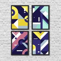 Kit 4 Quadros Geométricos Harmonia 24X18Cm Preto