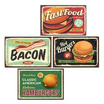 Kit 4 Quadros Hamburgueria Lanchonete Retro Vintage 20x28cm