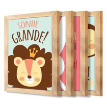 Kit 4 Quadros Infantil Leão Animais Bichos Frases 20x30cm