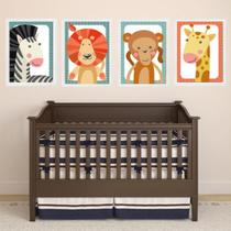 Kit 4 Quadros Infantis Bichinhos Do Safari 45x34cm - com vidro Kit 4 Quadros Infantis Bichinhos Do Safari 45x34cm - com vidro