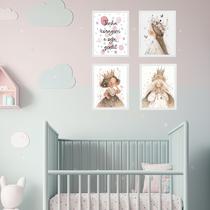 Kit 4 Quadros Infantis Princesas - Tenha Coragem 24x18cm - com vidro Kit 4 Quadros Infantis Princesas - Tenha Coragem 24x18cm - com vidro