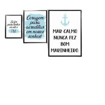 Kit 4 Quadros Mar Calmo ul 45X34 Com Vidro Preta