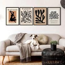 Kit 4 Quadros Matisse Bege E Preto Abstrato 33X24Cm - Vidro