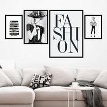 Kit 4 Quadros Moda Fashion - Tam M 45x34cm Kit 4 Quadros Moda Fashion - Tam M 45x34cm