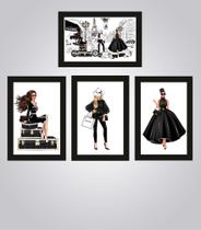 Kit 4 Quadros Moda Feminina Loja Look Fashion Decorativos Kit 4 Quadros Moda Feminina Loja Look Fashion Decorativos