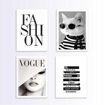 Kit 4 Quadros Moda Marcas Famosas 45X34Cm - Com Vidro