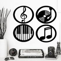 Kit 4 Quadros Musica Clave de Sol Teclado Piano Disco de Vinil Decorativo Parede Vazado Decoração