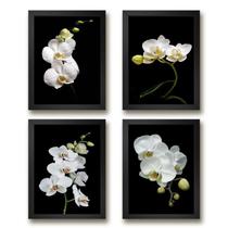 Kit 4 Quadros Orquídeas Florais 45x34cm Moldura Preta