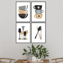 Kit 4 Quadros Para Cozinha Cinza E Marrom 33x24cm - com vidro Kit 4 Quadros Para Cozinha Cinza E Marrom 33x24cm - com vidro