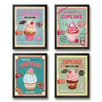 Kit 4 Quadros Para Cozinha - Cupcakes 33x24cm