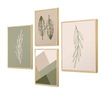 Kit 4 Quadros para Decoração Folhas Minimalista Sala Cozinha - Hugart Decorações