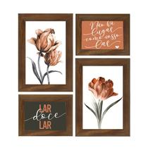 Kit 4 Quadros para Decoração Rosas Flores Lar Frases Quarto - Hugart Decorações