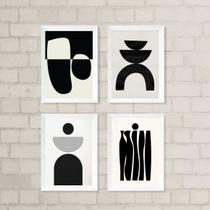 Kit 4 Quadros Para Sala Minimalistas AbstratosPreto 45x34cm