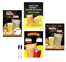 Kit 4 Quadros Pastel Caldo De Cana Combo Lanchonete 28x40cm