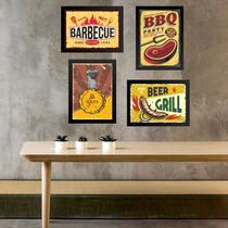 Kit 4 Quadros Placas Vintage Churrasco 33x24cm