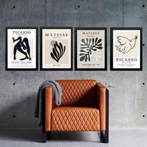 Kit 4 Quadros Preto Cinza - Matisse Picasso 24x18cm Kit 4 Quadros Preto Cinza - Matisse Picasso 24x18cm