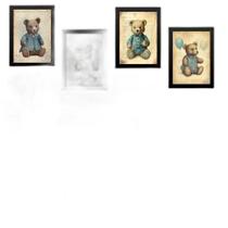 Kit 4 Quadros Quarto Bebê Ursos Vintage 33X24Cm