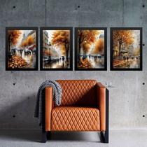 Kit 4 Quadros Românticos Cidade Europa 45x34cm