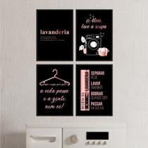 Kit 4 Quadros Rose Gold Lavanderia Lavar Roupa Regra 20x28cm Kit 4 Quadros Rose Gold Lavanderia Lavar Roupa Regra 20x28cm