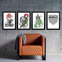 Kit 4 Quadros São Jorge Com Oração 45X34Cm