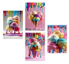 Kit 4 Quadros Sorvete Decoração Sorveteria Gelateria 20x28cm Kit 4 Quadros Sorvete Decoração Sorveteria Gelateria 20x28cm