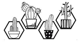 Kit 4 Quadros Vazados Cactos Em Losango Mdf 3mm Preto Kit 4 Quadros Vazados Cactos Em Losango Mdf 3mm Preto