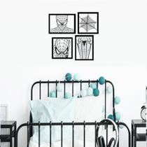 Kit 4 Quadros Vazados Homem Aranha Spider Man Teia Decorativo quarto Sala Enfeite Para Parede MDF Preto