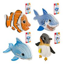 Kit 4 Quebra Cabeça 3d Dos Desenho Animado Animais Marinho