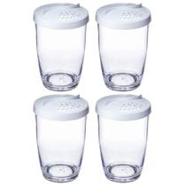 Kit 4 Queijeiras Farinheiras Plásticas com Tampa 350ml Brancas Ou Restaurante Buffet