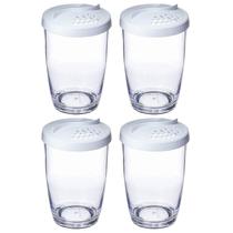 Kit 4 Queijeiras Farinheiras Plásticas com Tampa 350ml Brancas Ou Restaurante Buffet