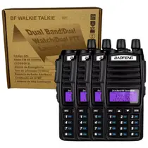 Kit 4 Rádios Comunicador Uhf/vhf Walkie Talkie Baofeng Uv82 Alcance 5km Com Fone Amador Bandas De Freqüência Cor Preto