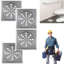 Kit 4 Ralo Tampa Quadrada 10x10 Abre E Fecha Rotativo Inox