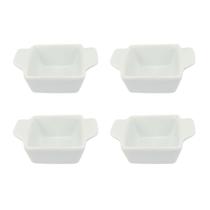 Kit 4 Ramekin Quadrado com Alça 9cm 170ml em Porcelana Branca