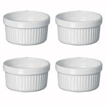 Kit 4 ramequim cerâmica canelado branco tigela ramekim 270ml