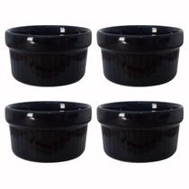 Kit 4 ramequim cerâmica canelado preto tigela ramekim 150ml