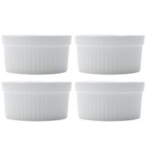 Kit 4 Ramequins Porcelana 240ml Branco Canelado Mesa Posta Classic Lyor