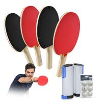 Kit 4 raquetes tênis de mesa ping pong 6 bolas e 1 rede