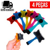 Kit 4 Rasqueadeira Escova Pet Tira Pelos Para Gatos Cachorros com Botão Removedor Autolimpante