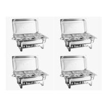 KIT 4 Rechaud Buffet Inox 13L 3 Cubas 1/3 Profissional