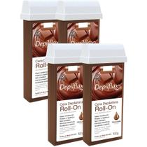 Kit 4 Refil Cera Depilatoria Corporal Profissional Depilação Roll On Depilflax Chocolate 100g