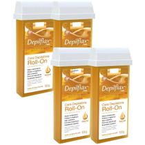 Kit 4 Refil Cera Depilatoria Corporal Profissional Depilação Roll On Depilflax Natural 100g