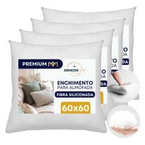 Kit 4 Refil De Almofada Antialérgico Fibra Siliconada 60x60cm Antiácaro Antimofo Sala Sofá Cama Super Macio Premium