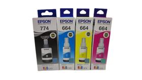 KIT 4 REFIL DE TINTA 774 e 664 EPSON L606 L655 L656 L1455 KIT 4 REFIL DE TINTA 774 e 664 EPSON L606 L655 L656 L1455