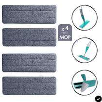 Kit 4 Refil Para Mop Spray Pano Microfibra Reutilizável Flat
