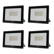 Kit 4 Refletor De Led Slim 100w Prova Dágua Preto Bivolt 6500k Frio