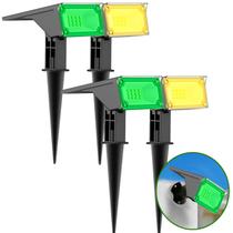 Kit 4 Refletor Ecoforce Solar 6 Leds 50x Mais Forte Dual Color Verde e Branco Quente Ambar Spot Jardim Chão Parede Luminária
