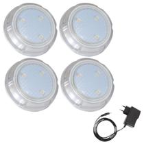 Kit 4 Refletor Hiper Led 6W Branco Policarbonato + Fonte 2A