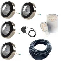 Kit 4 Refletor Iluminação Led Piscina Rgb 6w Cabo 20 M Tholz