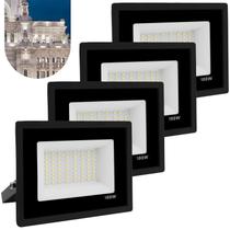 Kit 4 Refletor Led 100w Holofote Bivolt Prova D'água Luz Branco Frio